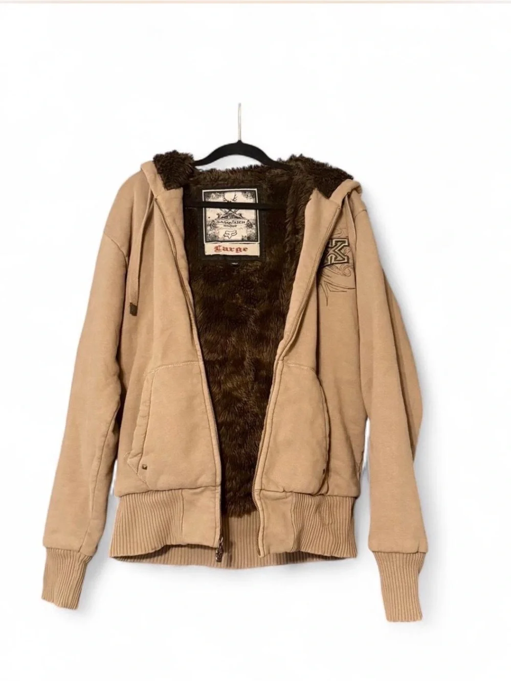 Fox Hoodie Zip Jacket Womens large fur embroidered y2k 2000s 90s vintage thick